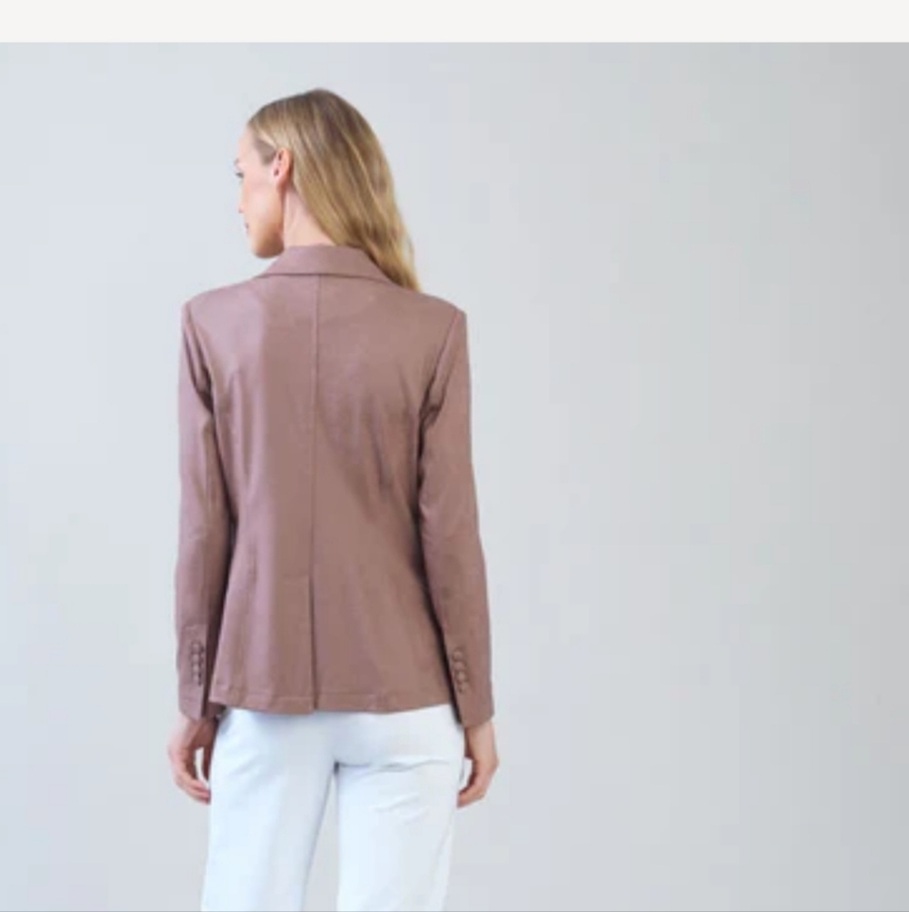 CLARA SUN WOO Signature Liquid Leather Blazer Jacket in Taupe Size L NWOT - Picture 2 of 12